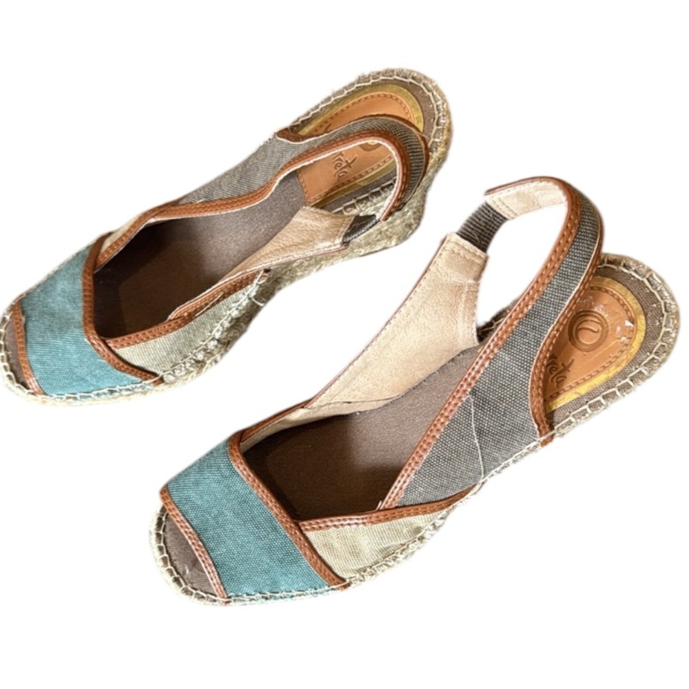 Vidorreta Tricolor Patchwork Linen Slingback Espa… - image 3